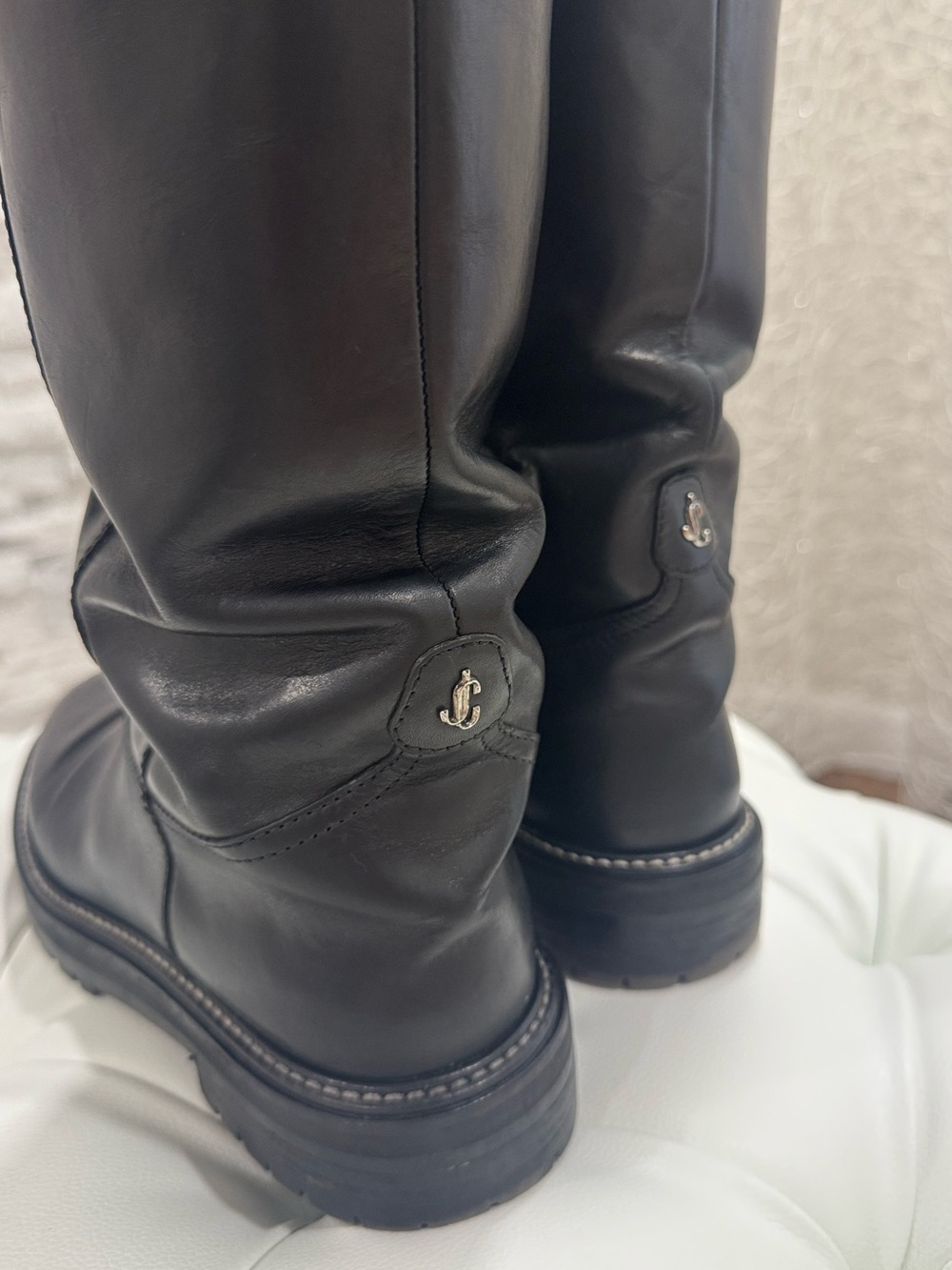 Jimmy Choo Black Leather Knee-High Flat Boots